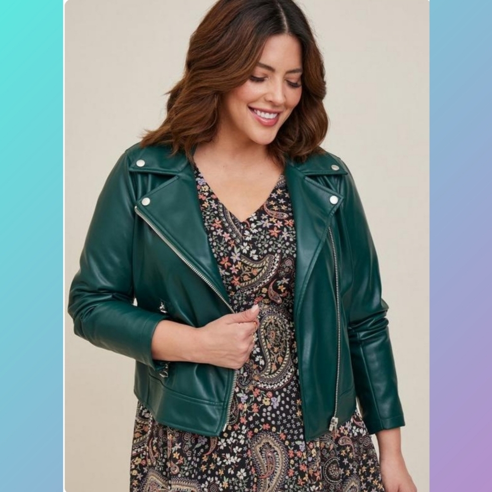 Torrid Faux Leather Moto Jacket in Botanical Green